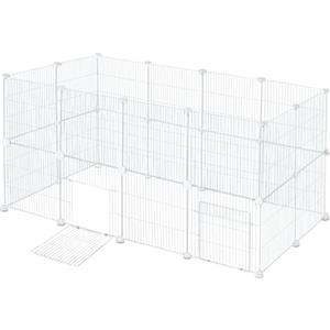 EUGAD Recinto per Piccoli Animali, Recinzione in Metallica Modulare | 24 Pannelli 35x35m, con Porta, Recinto Interno, Box per Conigli, Recinzione per Conigli,Criceti,Animali Piccoli, Bianco
