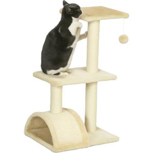 PawHut Albero Tiragraffi per Gatti a 3 Livelli 72 cm Crema | Tappetino Tiragraffi ad Arco, Albero per Gatti Multilivello, Trespolo, Pallina, in Legno, Peluche e Sisal