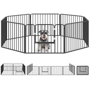 PawHut Box per Cani in Acciaio 8 Pannelli Modulabili 164x164x60 cm Nero | Taglia Piccola, Media, Uso Interno ed Esterno, Cancello per Cani, 9 Picchetti