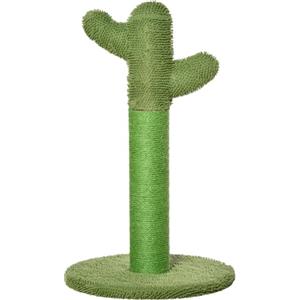 PawHut Albero Tiragraffi per Gatti Adulti e Gattini 40x40x65 cm Verde | Forma di Cactus, Corda Sisal e Base in Legno
