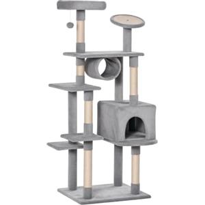 PawHut Albero Tiragraffi a Colonna 165cm Max 4.5kg 60x50x165cm Grigio | Graffiatoio e Trespoli, per Gattini e Gatti Adulti