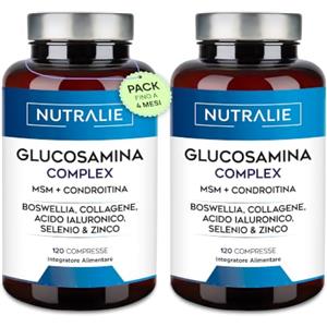 NUTRALIE Glucosamina Condroitina MSM, Collagene con Acido Ialuronico | Boswellia Selenio e Zinco - 120 Compresse Glucosamina Complex Nutralie