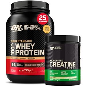 Optimum Nutrition Gold Standard 100% Whey Proteine con Aminoacidi Doppio Cioccolato 775g 25 Porzioni + Micronised Creatine Monohydrate per la Performance Non Aromatizzato 317g 93 Porzioni