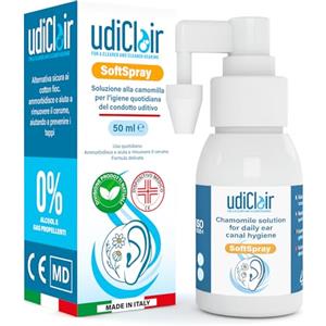 Udivita Spray Auricolare Rimozione del Cerume da 50ml - UdiClair SoftSpray Soluzione Isotonica Priva di Alcool per Pulizia Orecchie con Getto Nebulizzato - Made in Italy per Bambini Anziani e Adulti