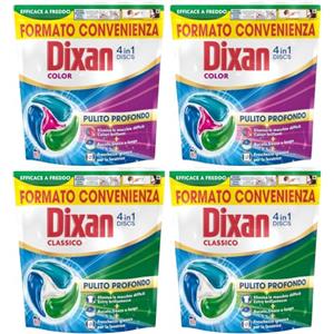 Dixan DISCS 4in1 Classico 2 pack + Colore 2 pack Detersivo lavatrice, 60 lavaggi 4 confezioni