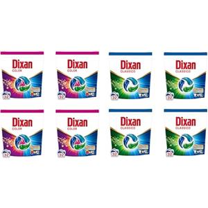 Dixan DISCS 4in1 Classico e Color Detersivo Lavatrice (32 Lavaggi 8 confezioni) Capsule lavatrice per una pulizia profonda del bucato e freschezza igienica per la lavatrice, Rimuove le macchie da 20°C