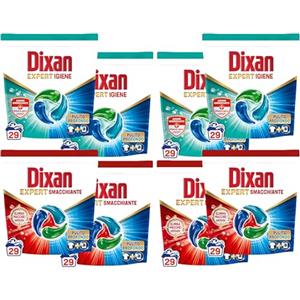Dixan DISCS 4in1 Expert Igiene + Smacchiante Detersivo Lavatrice (29 Lavaggi x 8 confezioni), Capsule lavatrice per una pulizia profonda del bucato e freschezza igienica per la lavatrice.