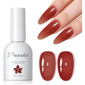 Peacecolor Smalto Semipermanente Unghie Rosso Trasparente, 10ML Soak Off Smalto Unghie Jelly Gel Nail Polish, Smalto per Unghie Semipermanente French Manicure Fai da Te a Casa