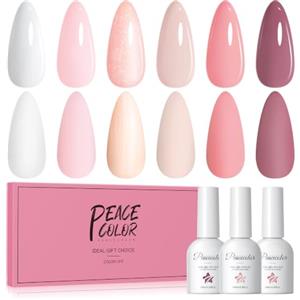 PEACECOLOR Smalto Semipermanente Unghie 10ML, Rosa Bianco Series 6 Colori Smalti Semipermanenti per Unghie Soak Off UV/LED Gel Polish per Principiante Smalto Gel Professionali Kit Manicure Regalo
