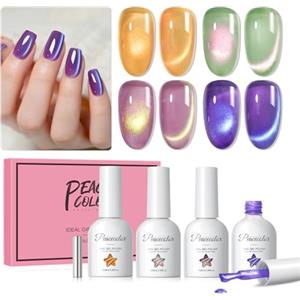 PEACECOLOR Smalto Semipermanente Unghie 4 Colori Cat Eye Gel Polish 10ML | Arancione Verde Viola Effetto Occhi di Gatto U V/Led Soak off Lunga Durata Smalto Unghie Nail Art Manicure Pedicure