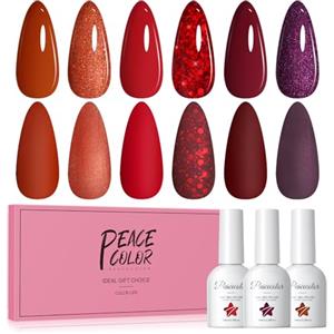PEACECOLOR Smalto Semipermanente Unghie, 6 Colori,10ml Serie Rossa Smalto per Unghie Gel, Kit Semipermanente Unghie Soak Off Design Gel Unghie Colorati per Principianti