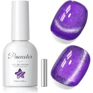 PEACECOLOR Smalto Semipermanente Unghie Cat Eye Magnetico, Viola Smalto Unghie con Magnete, Smalti Semipermanenti per Unghie Soak Off UV/LED, 10ML