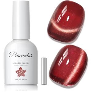 PEACECOLOR Smalto Semipermanente Unghie Magnetico, Rosso chiaro Glitter Cat Eye Smalti Semipermanenti per Unghie Nail Polish UV/LED Gel Unghie, 10ML