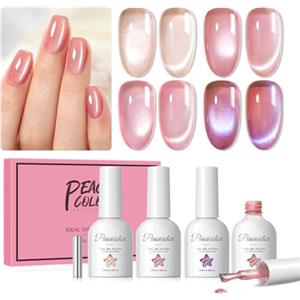 PEACECOLOR Smalto Semipermanente Unghie 4PCS Occhi di Gatto nail polish | Nude Rosa Cat Eye Gel Polish U V/Led Soak off con Gatto E Glitter Magnetico con Magnete Smalto Unghie Nail Art Regalo