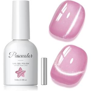 PEACECOLOR Smalto Semipermanente Unghie, Cat Eye Glitter Rosa Semipermanente Unghie con Magnete, Soak-Off UV/LED per Nail Art Salone, 10ML