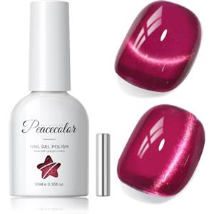 PEACECOLOR Smalto Semipermanente Unghie, Rosso Cat Eye Gel con Magnete, Soak Off UV/LED per Principiante Nail Art, 10ML