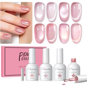 PEACECOLOR 10ML Smalto Semipermanente Unghie 4 Colori Kit Unghie Gel Rosa | Cat Eye Gel Polish Nude Rosa Glitterato Kit Semipermanente Unghie Liscio Long Lasting con Magnete Nail Art Designs Manicure