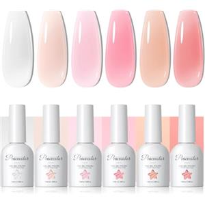 PEACECOLOR Smalto Semipermanente Unghie, 6 Colori Soak Off Smalto Trasparente Rosa Bianco Latte Unghie Gel Smalto Per Unghie Set Nail Art Fai Da Te a Casa 10ML