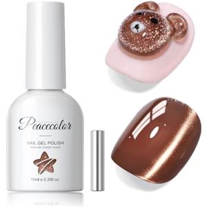 PEACECOLOR Smalto Semipermanente Unghie Magnetico, Marrone Cat Eye Gel con Magnete Soak Off UV/LED per Manicure, 10ML