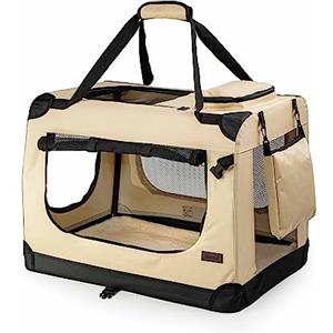 lionto Trasportino Cane, Pieghevole, Viaggio e Auto, 82x58x58 cm, Beige | Borsa da Transporto pieghevole in tessuto con finestre mesh, manici, coperta morbida e tasche per cani e gatti