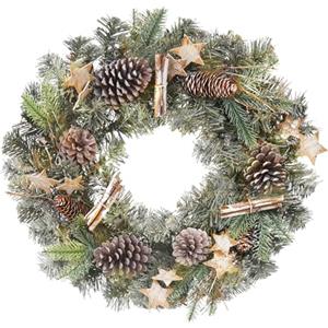 Oairse Ghirlanda natalizia artificiale, diametro 50 cm, con pigne decorative, bacche e fiori di Natale rosso, per porta di casa, arazzo o decorazione natalizia, decorazione invernale
