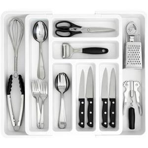 edihome, Portaposate da Cassetto, Porta Posate Espandibile, Regolabile, con 6-8 Scomparti, senza BPA, per Utensili da Cucina (Bianco)