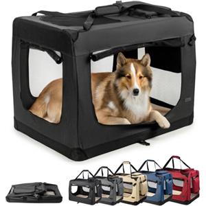 lionto Trasportino Cane, Pieghevole, Viaggio e Auto, 90x61x65 cm, Nero | Borsa da Transporto pieghevole in tessuto con finestre mesh, manici, coperta morbida e tasche per cani e gatti