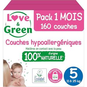 Love & Green Pannolini Taglia 5 (11-25 kg) - Confezione da 1 mese (160 strati)