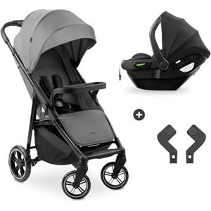 hauck Passeggino 2in1 con Navicella & Ovetto, Shop N Care Travel Set Grey | Dalla nascita a 22 kg, seduta con posizione reclinata, protezione UPF 50+, vassoio snack, portabibite, ruote EVA