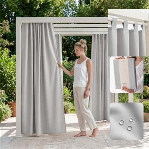 ROOM99 Tenda da esterno con passanti, 155 x 250 cm di larghezza x altezza per esterni, resistente alle intemperie, impermeabile, protezione solare, da giardino, antivento, grigio chiaro