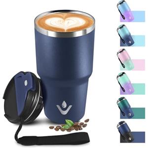 KollyKolla Tazza Termica 600ml 20oz, Bicchiere Termico con Doble Pared Reutilizable, Borraccia Termica in Acciaio Inox, Tazza da Viaggio per Caffe, Termos Caffè para Viajes, Oficina, Deporte, Escuela