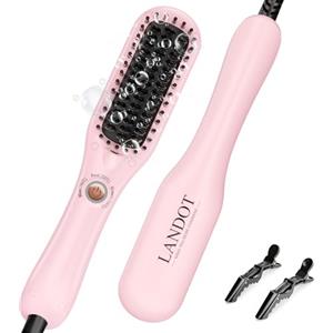 LANDOT Mini spazzola lisciante per capelli: piastra lisciante e spazzola per capelli 2 in 1 per una facile e veloce lisciatura - piccola spazzola lisciante ideale per capelli corti e medi