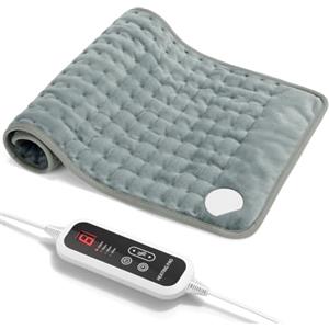 Levesolls Termoforo Elettrico 60x30cm - 6 Livelli Di Temperatura, 4 Timer | Per Schiena, Spalle e Addome, Riscaldamento Rapido, Spegnimento Automatico, Lavabile In Lavatrice - Grigio Scuro