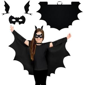 JSRHEEM Costume Pipistrello, Mantello Con Ali e Maschera Nera - Halloween Carnevale Cosplay