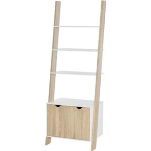 HOMCOM Libreria a Scala 3 Mensole Armadietto 60x40x171cm Rovere/Bianco | Libreria a Scala Stile Nordico in Legno