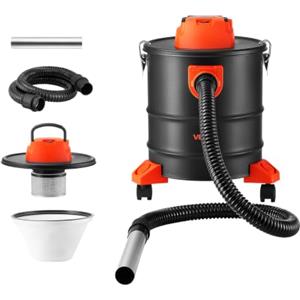VEVOR Aspiracenere 20 L 1200 W con Ruote Aspiratore per Camino Stufa Pellet | Aspiratore per Camino con Corpo in Acciaio, Filtrazione a Doppio Stadio e Tubo da 1,2 m, per Stufa a Legna, Nero e Arancione
