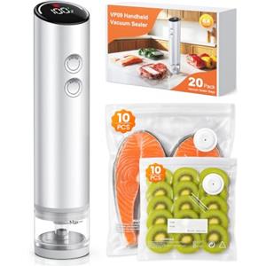 Rolgno Macchina Sottovuoto Alimenti Portatile, 20 Sacchi Riutilizzabili | 70kPa Aspirazione Potente, Modalità Auto e Impulsi, Lega Alluminio, Display LED, Sigillatore Sottovuoto Compatto