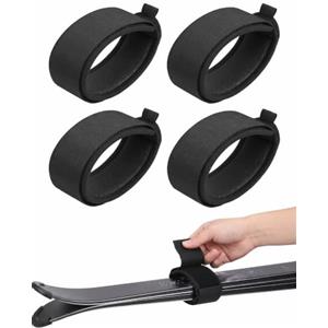 ZenoScope 4 Fasce Fissaggio Sci Nere | Antiscivolo gommato, blocchi bastoncini curve, chiusura rapida guanti, materiale waterproof, massimo grip neve
