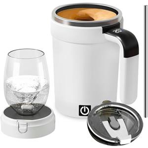 BORDEAG Tazza da caffè magnetica automatica, 380 ml, tazza da caffè automatica, tazza magnetica automatica, tazza da caffè auto-mescolante in acciaio inox (bianco)