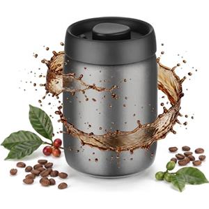 VINATO 1.2L Contenitore Ermetico Caffè, Sottovuoto Contenitori Porta Barattolo in Acciaio Inox, Barattolo per Conservare Chicchi e Caffè Macinato (Nero)