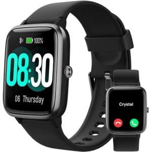 GRV Smartwatch Uomo Donna Chiamate Bluetooth per Android iOS Nero | Orologio Fitness Sport con Contapassi Cardiofrequenzimetro Saturimetro Notifiche Messaggi Whatsapp 100 Modalità Sportivo