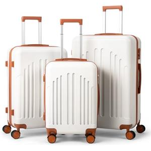 LEADZM Valigie Set 3 Pezzi (Beige-Marrone) | Set Valigie Rigide in ABS, Luggage Suitcase Grande 23 kg con 4 Ruote Girevoli Doppie