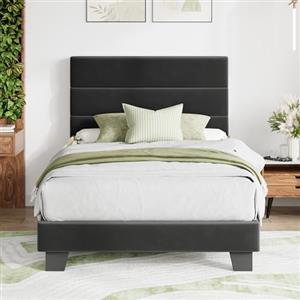 MUTICOR Letto imbottito 90x200 cm velluto con testiera, Nero | Testiera morbida, 11,5 cm spazio, Portata 272 kg, Silenzioso, Senza rete, Montaggio facile