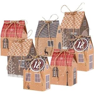 Bangbobi Calendario dell'Avvento da riempire, 24 case di Natale Kit | 24 scatole in carta kraft, montaggio facile senza colla, riutilizzabile, per piccoli regali, adesivi numerati inclusi