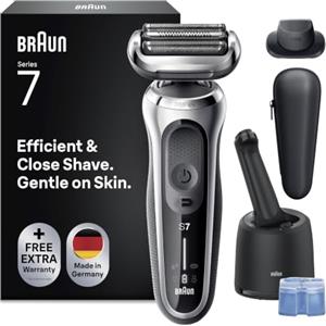 Braun Series 7 71-S7200cc - Rasoio elettrico a umido e a secco con sistema SmartCare Center e trimmer di precisione, batteria senza fili, con pellicola, colore: Argento
