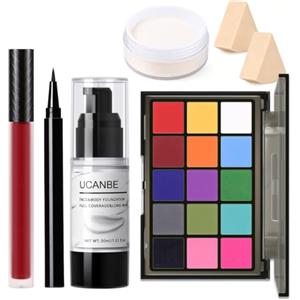 UCANBE Kit di trucco colorato per Halloween - Set di trucco per costume da clown vampiro strega zombie per cosplay SFX con tavolozza di ombretti, fondotinta bianco, rossetto rosso, eyeliner nero