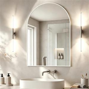 NEUWEABY Specchio da parete ad arco per bagno, specchio da bagno ad arco da 102 x 75 cm con cornice in metallo, specchio bianco per mantello, camera da letto, ingresso, soggiorno