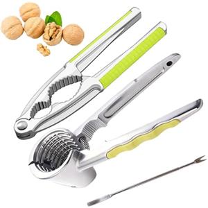 YIYAXIN 2Pcs Schiaccianoci con 1 Forchetta, Pinza Noci Metallo Taglia Castagne Antiscivolo, Tagliacastagne Schiaccia Noce Pinze Castagna Utensili Cucina Multifunzione per Mandorle, Nocciole, Frutti Mare