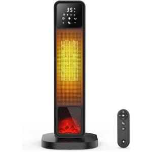 Neqraxis Termoventilatore a Colonna, Stufa Elettrica Basso Consumo 2200W PTC, Stufa Elettrica con Effetto Camino LED, Telecomando, Oscillazione, Timer 12H, Múltiples Funciones de Protección