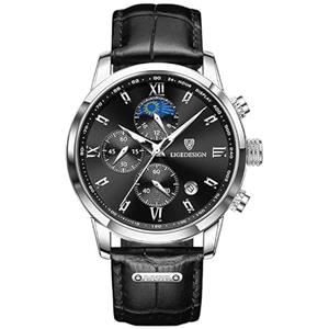 LIGE Orologio da uomo cronografo movimento al quarzo 3ATM impermeabile cinturino in pelle grande quadrante analogico multifunzionale luminoso classico sport aziendali miglior regalo per gli uomini